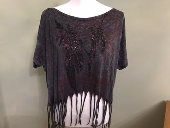 Women’s Fringed Cotton/Polyester Blend Top, M