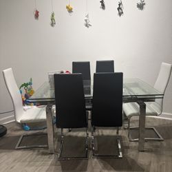 Dining Set Six Chairs With Extendable Table 
