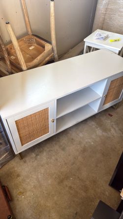 Console table, white and wicker