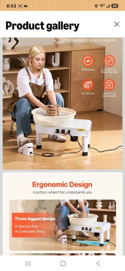 VEVOR 14in/35cm Pottery Wheel for Adults, 0-6in Lift-Table 450W Professional Pottery Kit with Foot Pedal Detachable Basin DIY Art Clay Potter's Wheel 