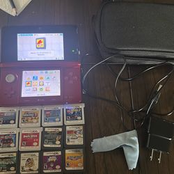 red nintendo 3ds with games (japanese version can use usa games)