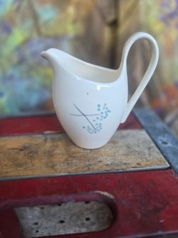 White Ceramic Creamer Pitcher with Floral Design