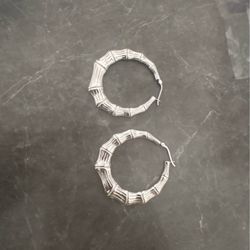 925 Sterling Silver Bamboo Style Hoop Earrings – Textured Statement Hoops