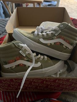 New girls vans green olive summer bouquet light olive filmor hi size 3