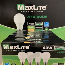 MaxLite A19 LED Bulb, Enclosed Fixture Rated, 1100 Lumens, Dimmable, Soft White (4 Pack)