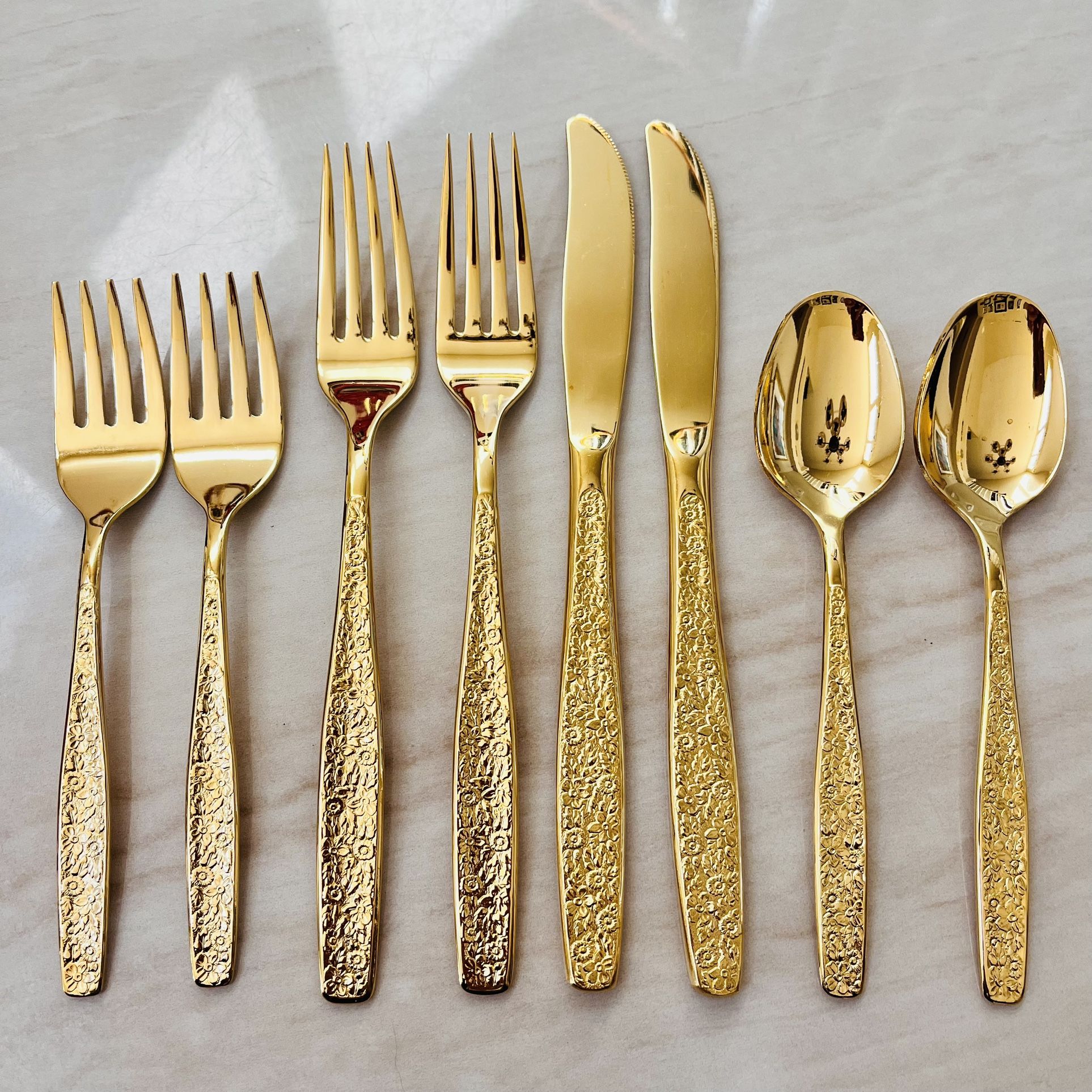 8pc INTERNATIONAL SILVER Golden Spring Garden Rogers Cutlery Flatware Knife Fork Spoon