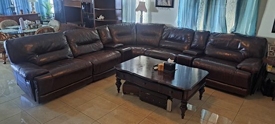 Dark Brown Leather L-Sectional + 2 Power Recliner Chairs – OBO