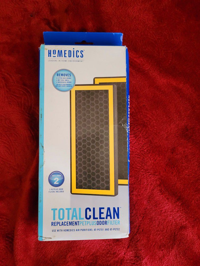 NWOT HOMEDICS TOTAL CLEAN REPLACEMENT PET PLUS ODOR FILTER FOR USE WITH HOMEDICS AIR PURIFIERS AT-PET01&AT-PET02 2  PACK 