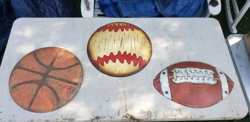 Open Road Baseball Basketball and Football Metal Hanging Room Decorations