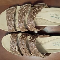 New Clarks Women Leather Brown Sandals