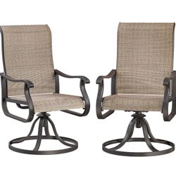 086 Patio Swivel Chairs Set of 2, Outdoor Dining Chairs with High Back, All-Weather Swivel Rocker Chair for Lawn, Porch or Garden (Brown)