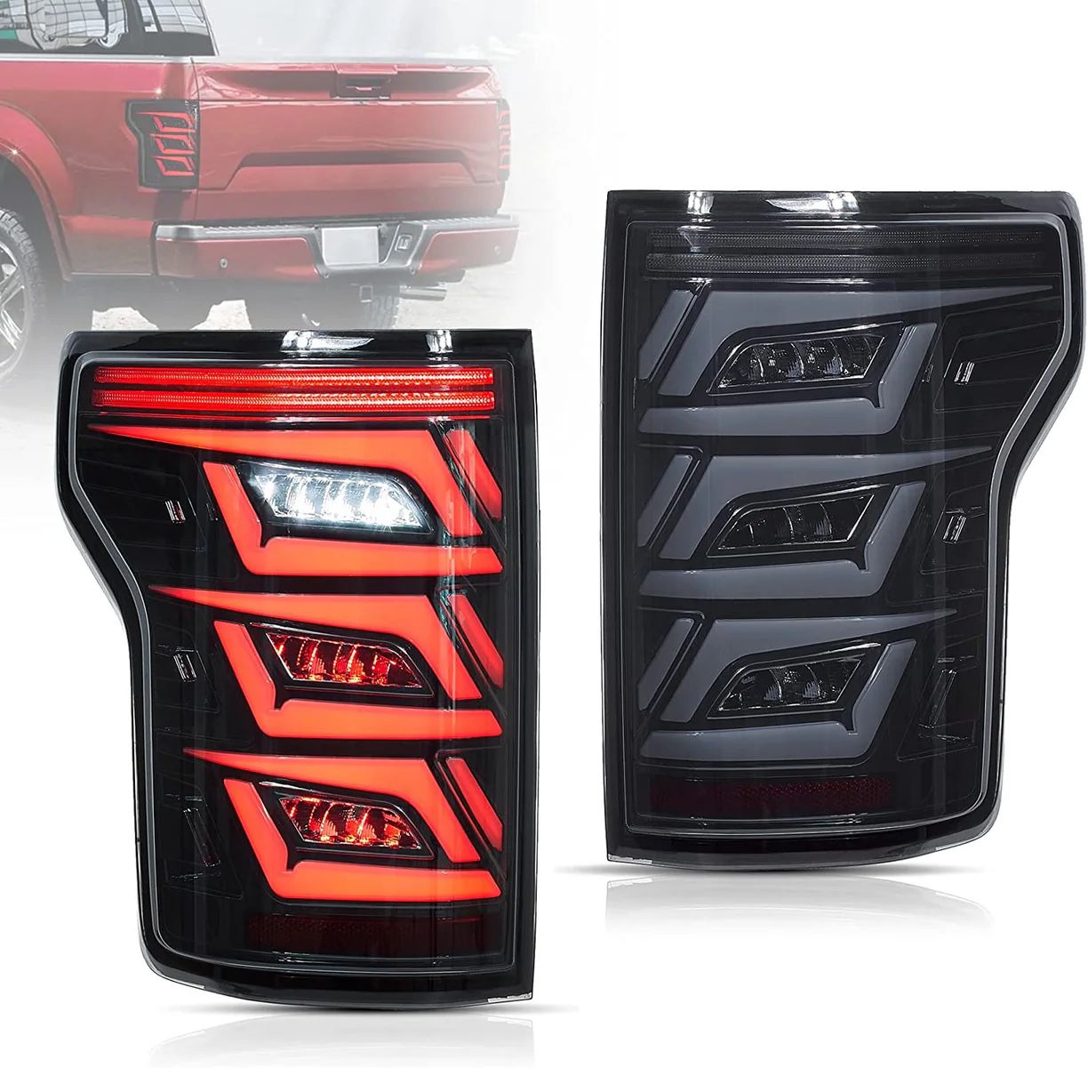 LED Smoked Tail Lights Assembly For Ford F150 2015-2020 Fits With Factory Halogen Rear Lamps Models