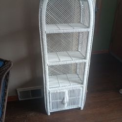 Vintage White Rattan Shelves/ Cabinet 