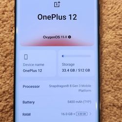 OnePlus 12 cellphone 16Gb/512Gb w/New Case and Screen Protector