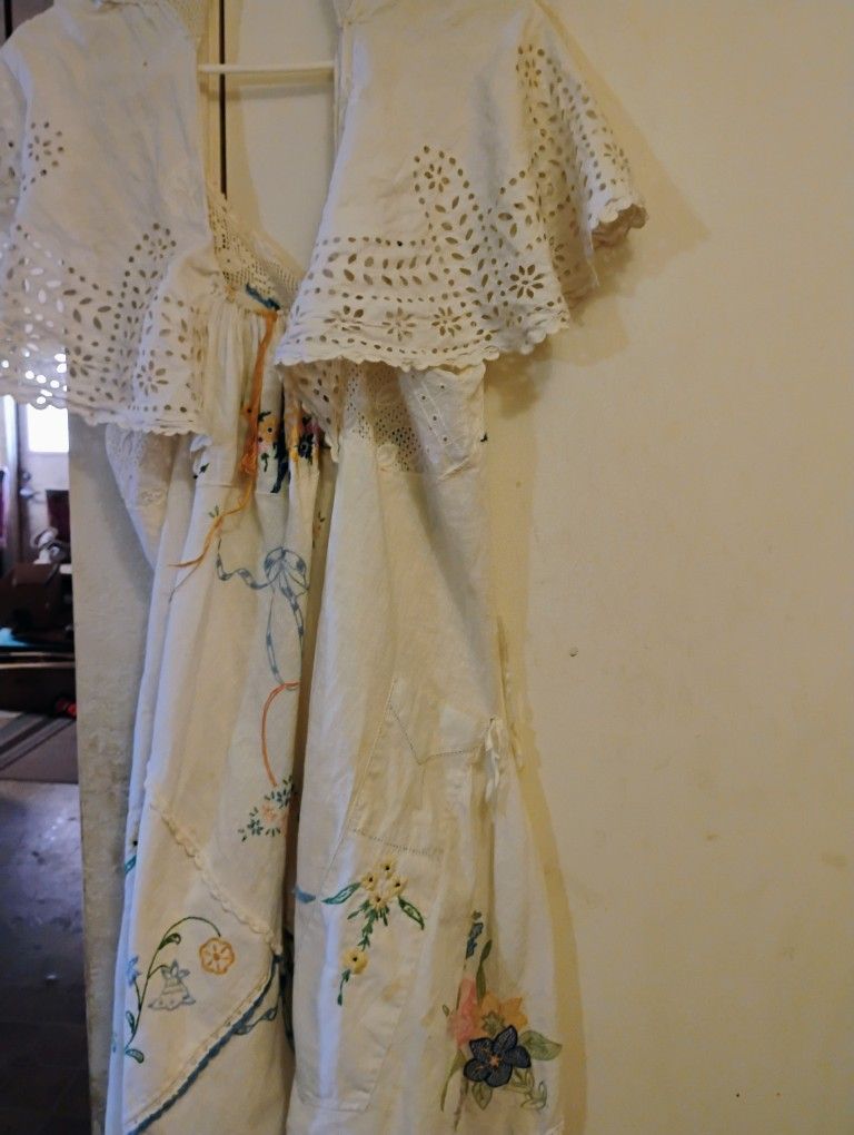 Vintage Linen Women's Long Tablecloth Dress Small
