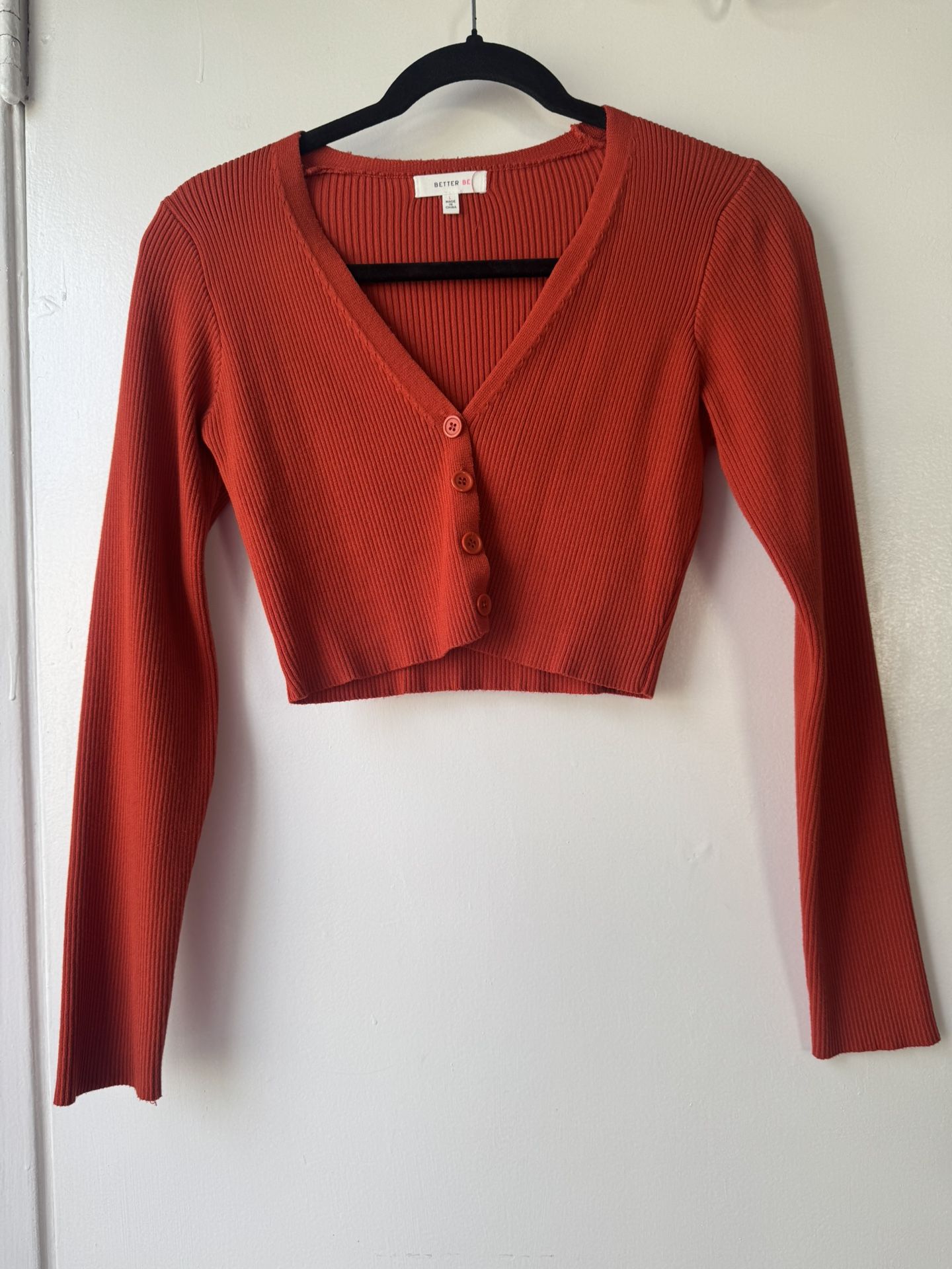 Orange Cropped Long Sleeve Cardigan