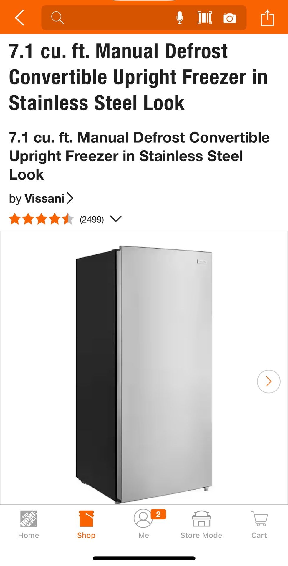 Vissani 7 Cu. ft. Convertible Upright Freezer/Refrigerator