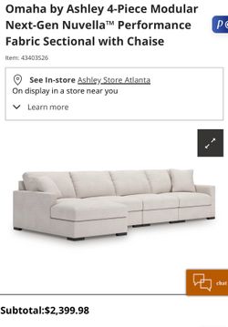 Omaha by Ashley 4-Piece Modular Next-Gen Nuvella™ Performance Fabric Sectional with Chaise