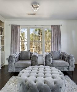 Gray Tufted Chair & Ottoman 