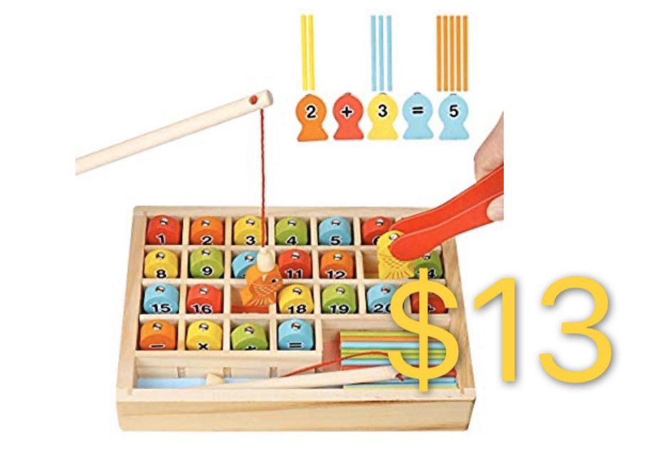 Wooden Magnetic Fishing Math Game, Montessori Learning Toys Fine Motor