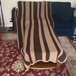 Homemade Crochet Blanket, 109 Inches Long By 47 inches wide tan and dark brown