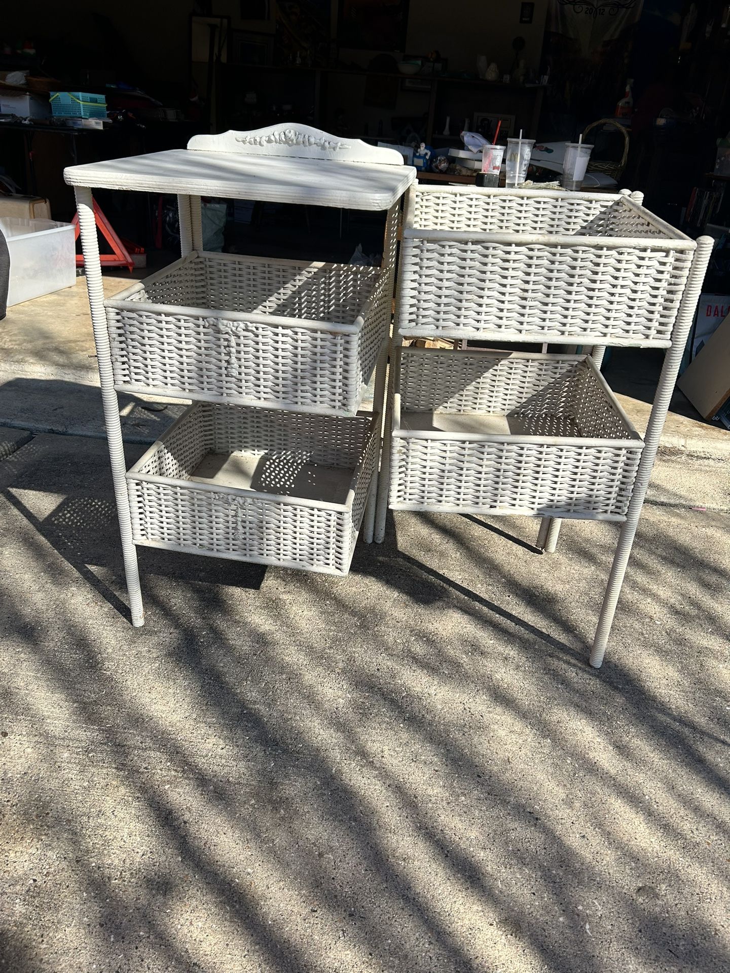 White Wicker Vintage Table Storage