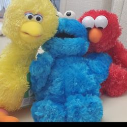 COOKIE MONSTER BIG BIRD & ELMO PLUSH SET 3 NEW