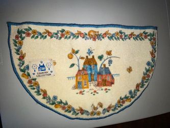 Vtg country farmhouse floral half-moon floor rug mat Country Collection