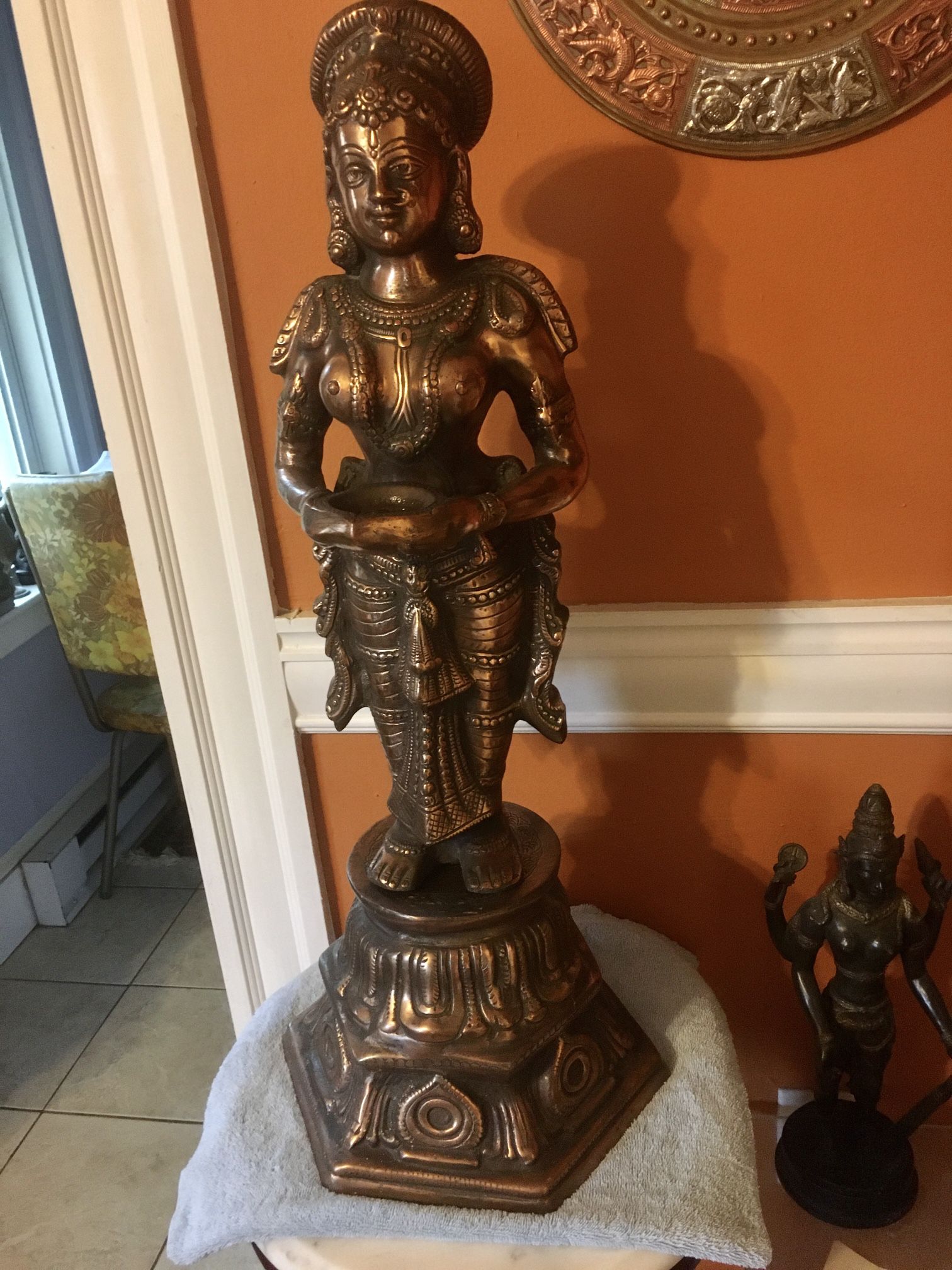 Diwali 26” tall Hindu Welcome Lady Diya - Oil Lamp