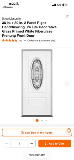 36 in. x 80 in. 2 Panel Right-Hand/Inswing 3/4 Lite Decorative Glass Primed White Fiberglass Prehung Front Door