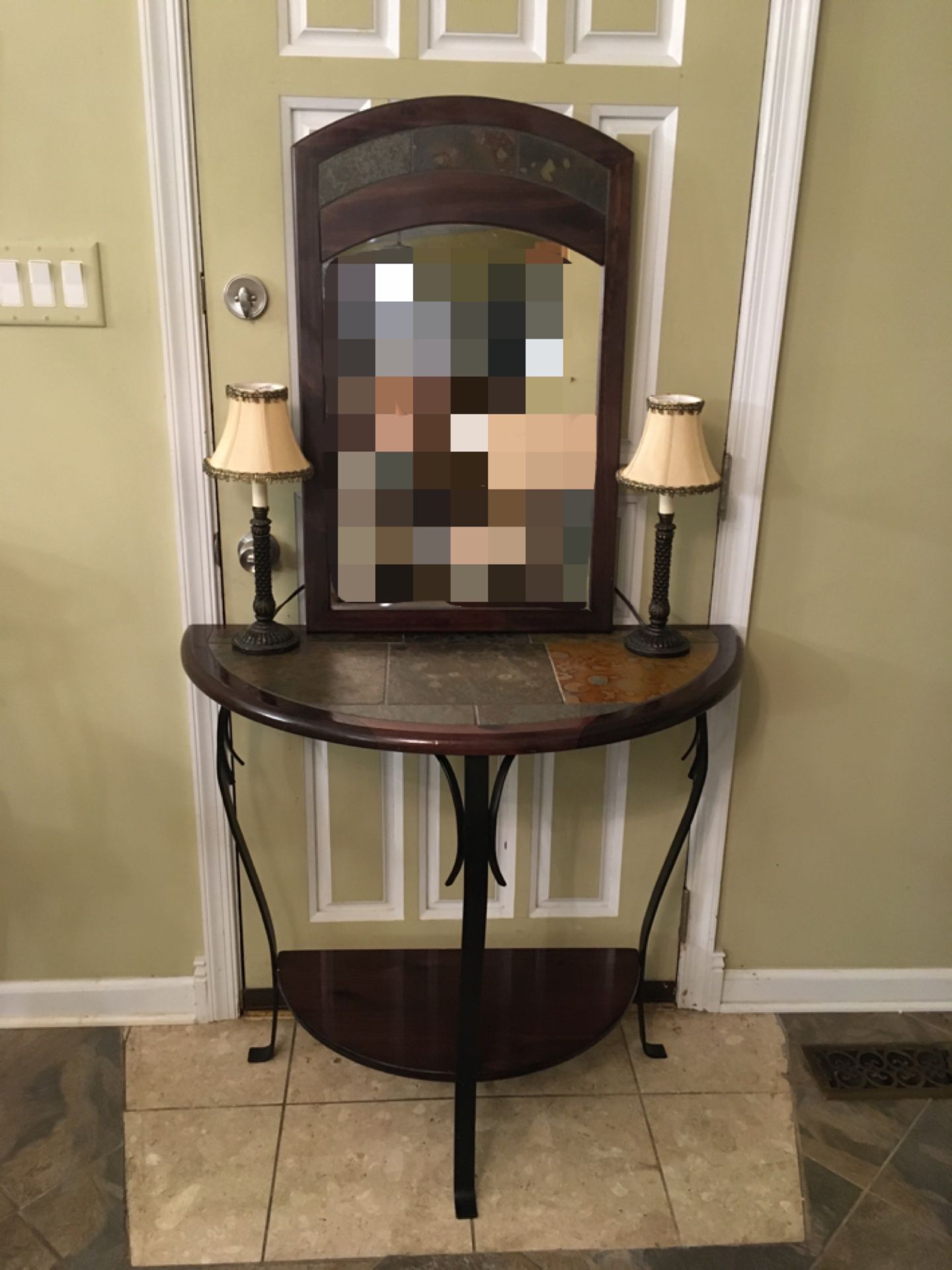 Brown Console Table + Mirror