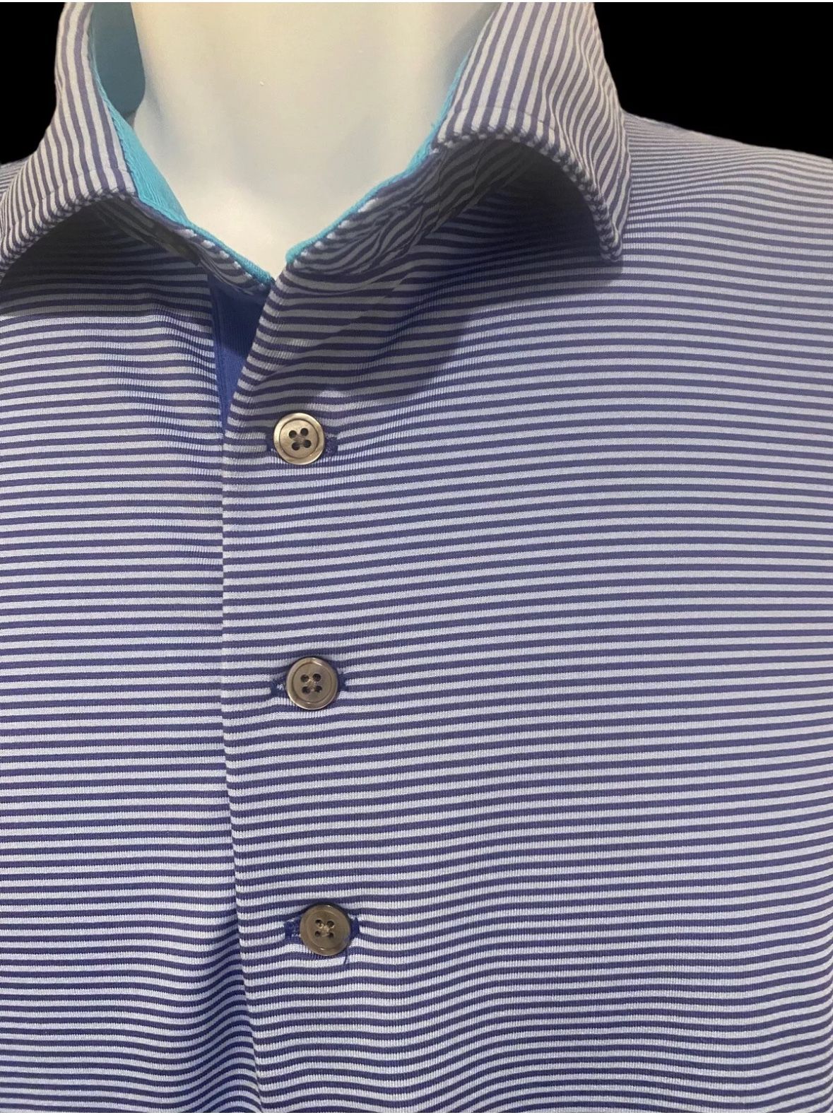 Greyson Wolf Mens Polo Shirt Golf Blue/Gray Pinstripe L