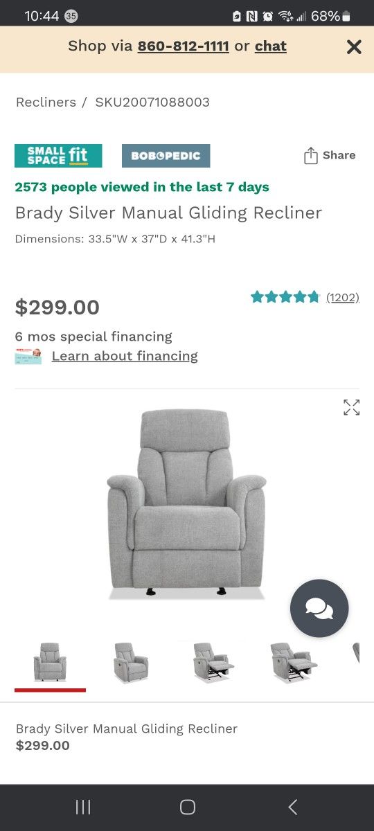 Recliner Chair Brady Bobs Furniture Grey