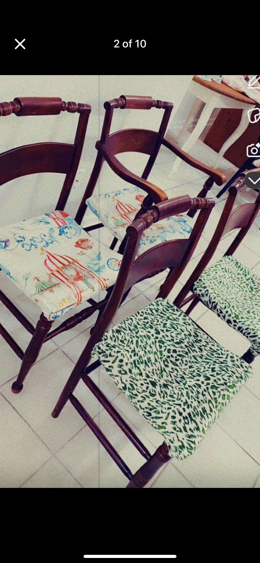 4 Green Cheetah Print And Chinesorie Antique Chairs Newly Reupholstered