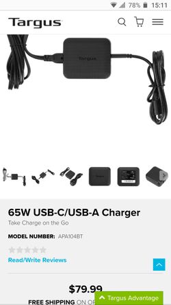 Targus USB type-c type-a laptop Wall charger