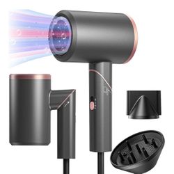 Ionic Hair Dryer 1600 W Magnetic Professional Hair Dryer 2 Temperatures 3 Speed Folding Travel Hair Dryer with 1 Diffuser and 1 Styling Duse for Trave