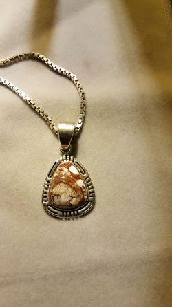 Silver charm w/ brown&white stone