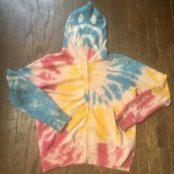 BAPE Tie Dye PONR Shark Wide Full Zip Hoodie(M size)