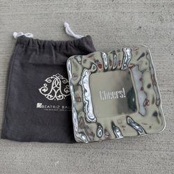 Beatriz Ball Metal Dish “Cheers” 6” Square Tray Handmade Aluminum Gift Decor