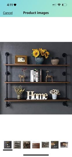 Industrial Pipe Wall Shelves Pipe Shelving with Real Wood Plank,48 Inches Floating Shelves for Wall Farmhouse Pipe Book Shelves Dark Brown 3 Tier for 