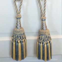 Pair of Light Blue and Yellow Tassel Curtain Tie- Backs
