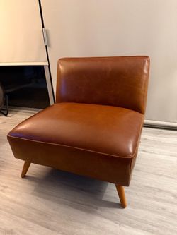 Brown Leather Accent Chair Mid-Century Style