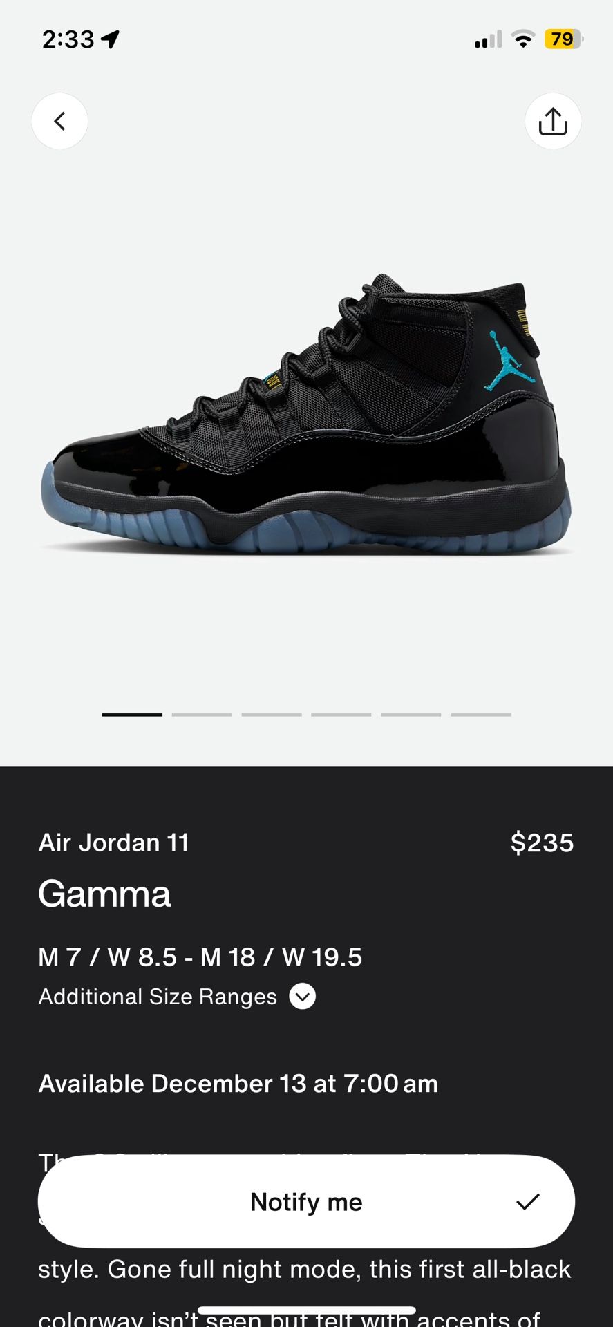 Jordan 11 Retro Gamma Blue Size 10.5