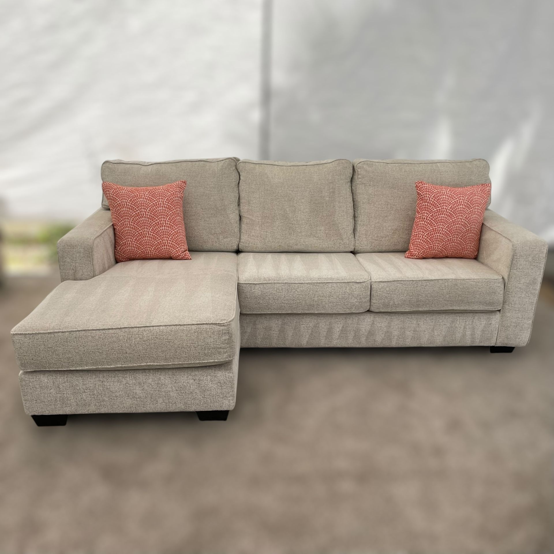 Living Spaces Gray-Beige Marcos Sectional Sofa Couch - 🚚 DELIVERY AVAILABLE // ONLY $50 DOWN 💸