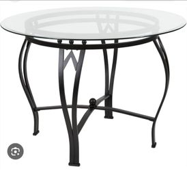 Flash Furniture Syracuse 45'' Round Glass Dining Table with Black Metal Frame