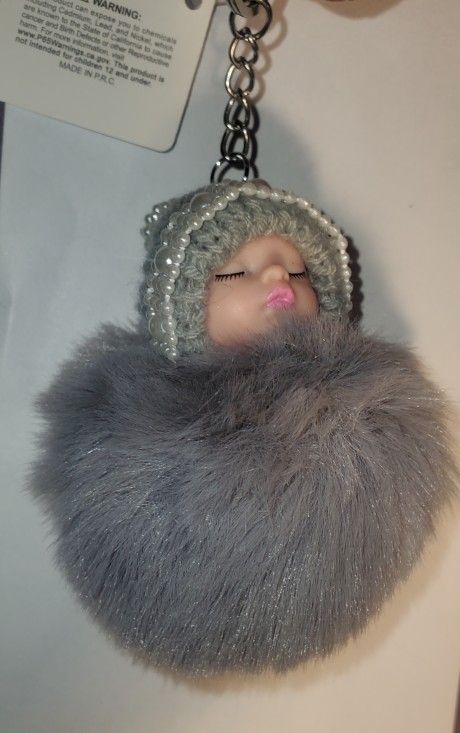 Sleeping Baby's Fluff Colorful Soft Accent Key Chain Purse Decor