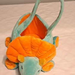 Dinosaur Plush Easter Basket Carrying Bucket Blue Orange