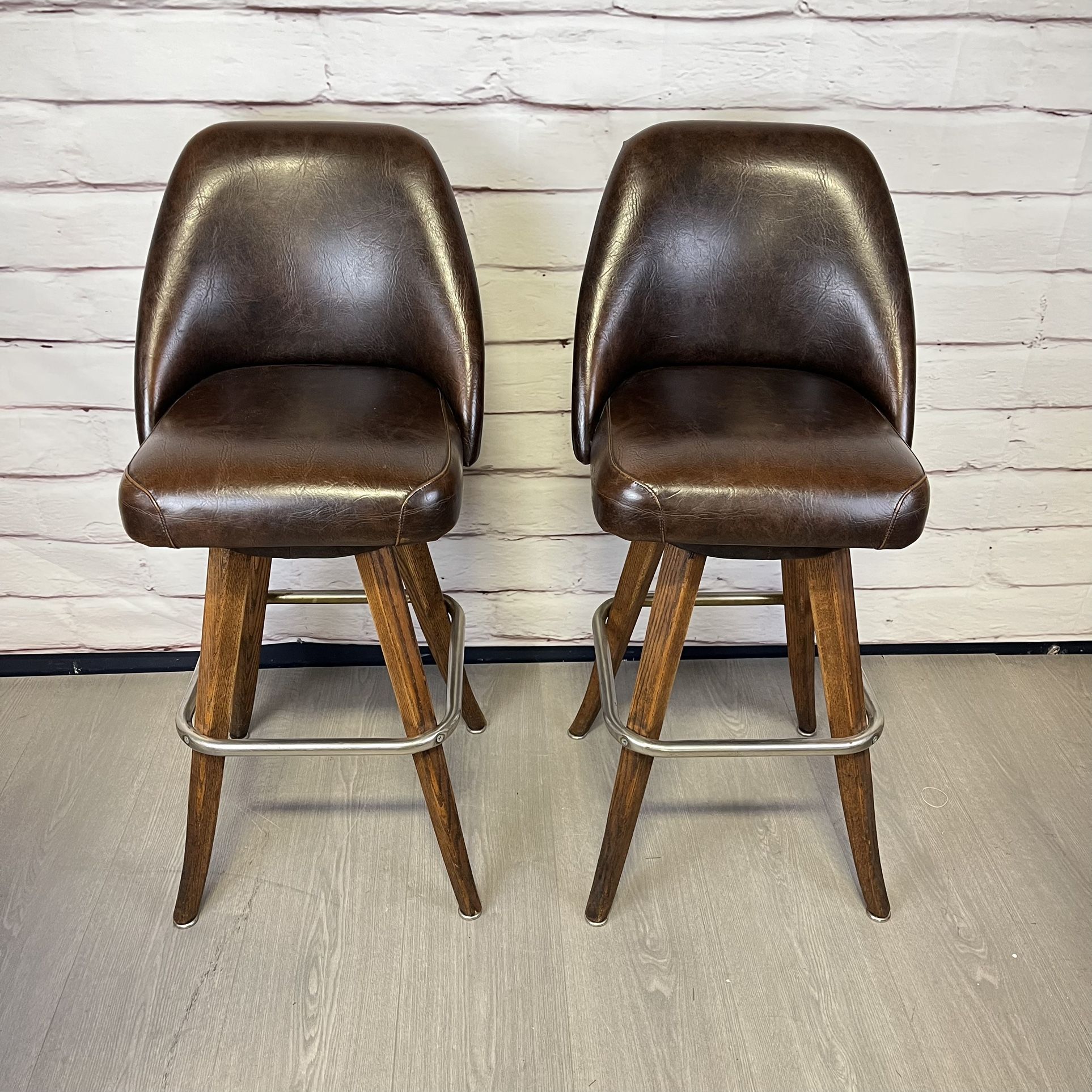 MCM 70's Brown Vinyl Swivel Bar Stools 2pc