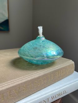 Small HandBlown Iridescent Art Glass Oil Lamp ( firm on price )