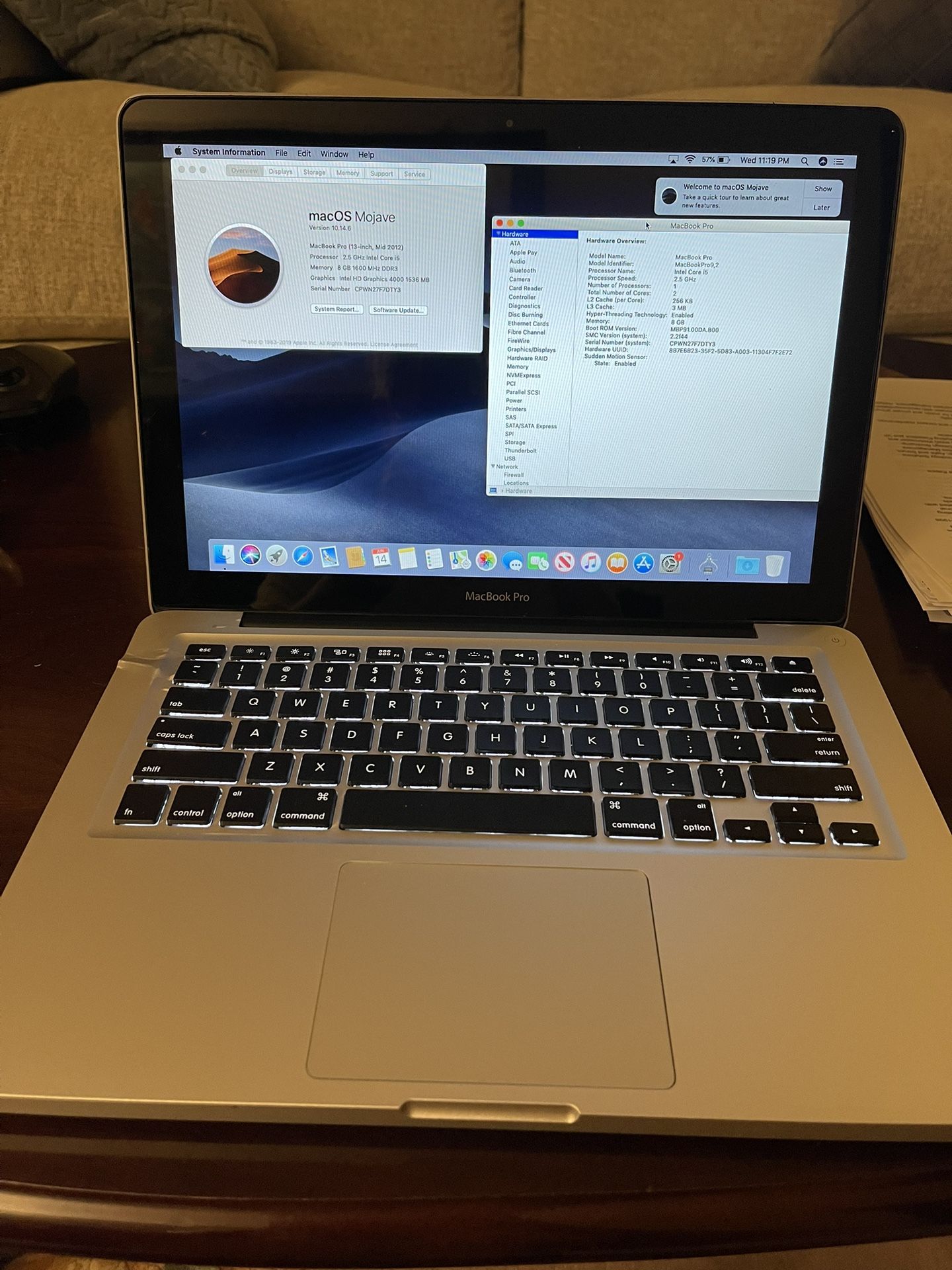 Apple MacBook Pro 2012 A1278 8GB 500GB HD MacOS 10.14.6 Mojave